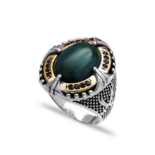 Green Agate Authentic Men Ring Wholesale Handmade 925 Sterling Silver